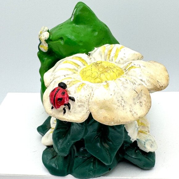 Vtg Whimsical Frog Flowers Ladybug Figurine Hermitage Pottery Hand Painted Green - Picture 7 of 12